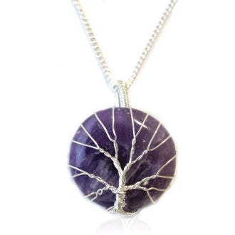 Wrapped Tree Of Life Amethyst Gemstone Necklace