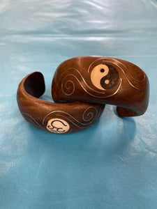 Chunky Open Wooden Bangle with Inlay Design