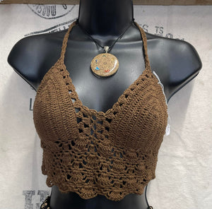 Crochet Halter Neck Top - Caramel