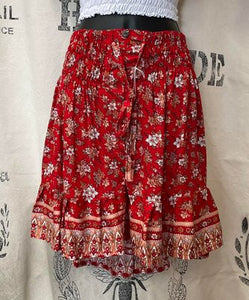 Short Red Floral Skirt with Buttons