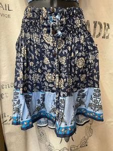 Short Floral Blues Skirt with Buttons