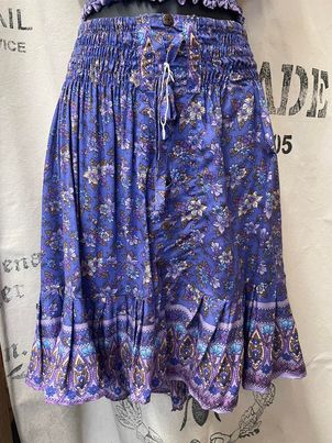 Short Lavender Floral Skirt with Buttons