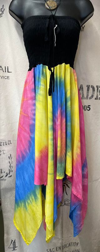 Tie Dye Elasticated Dress/Skirt - Rainbow