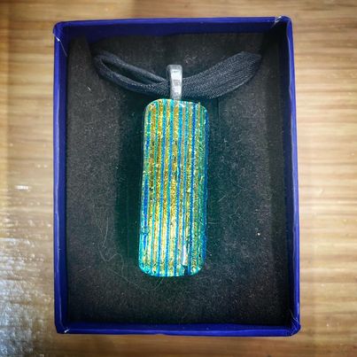 Glass Necklace - Gold & Blue Stripes