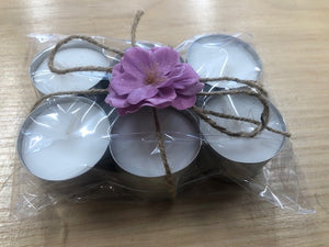 6hr Premium Tealights - Pack of 6 with Soap Flower