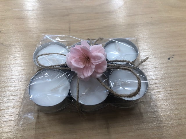 6hr Premium Tealights - Pack of 6 with Soap Flower