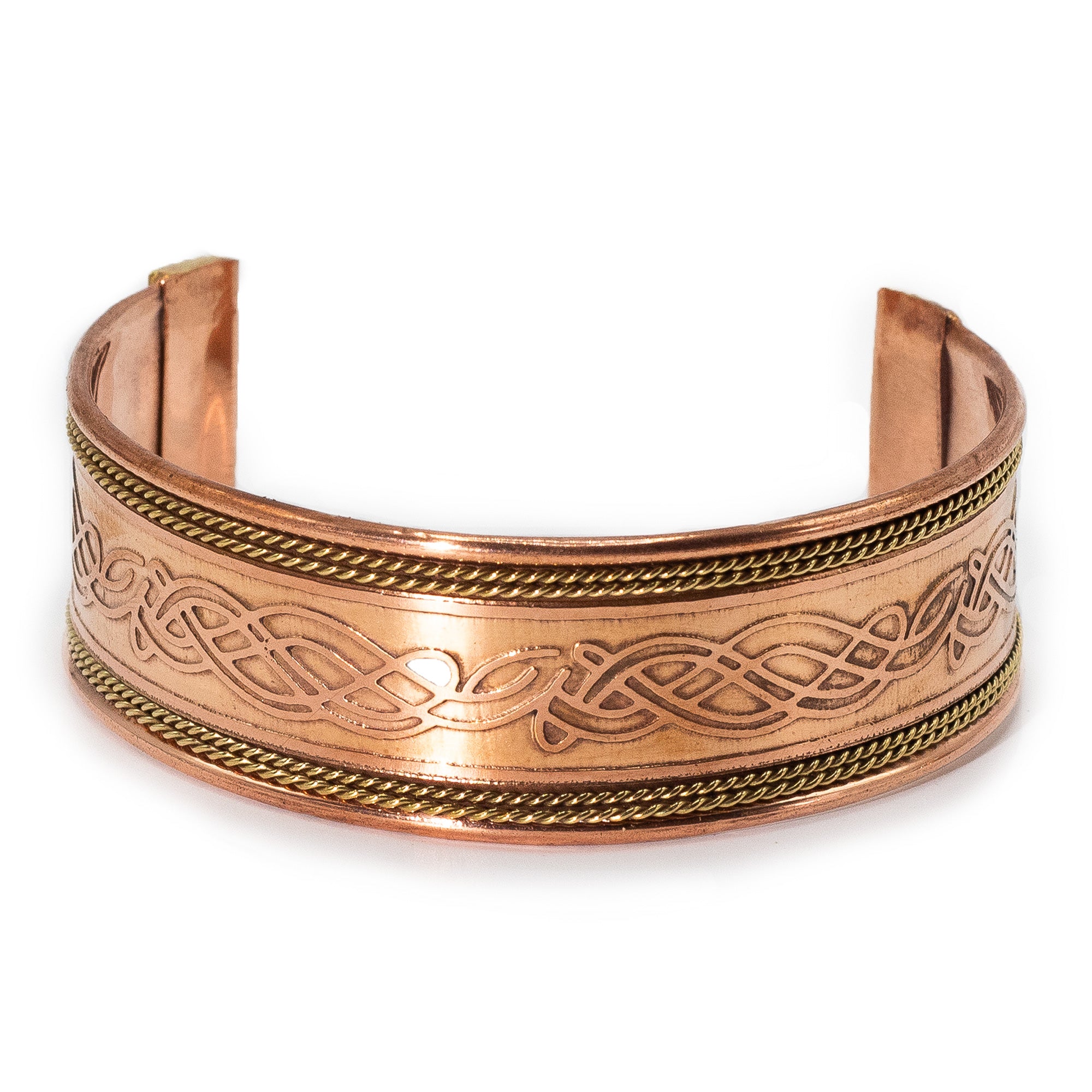 Copper Wide Banded Bracelets with Brass Decor