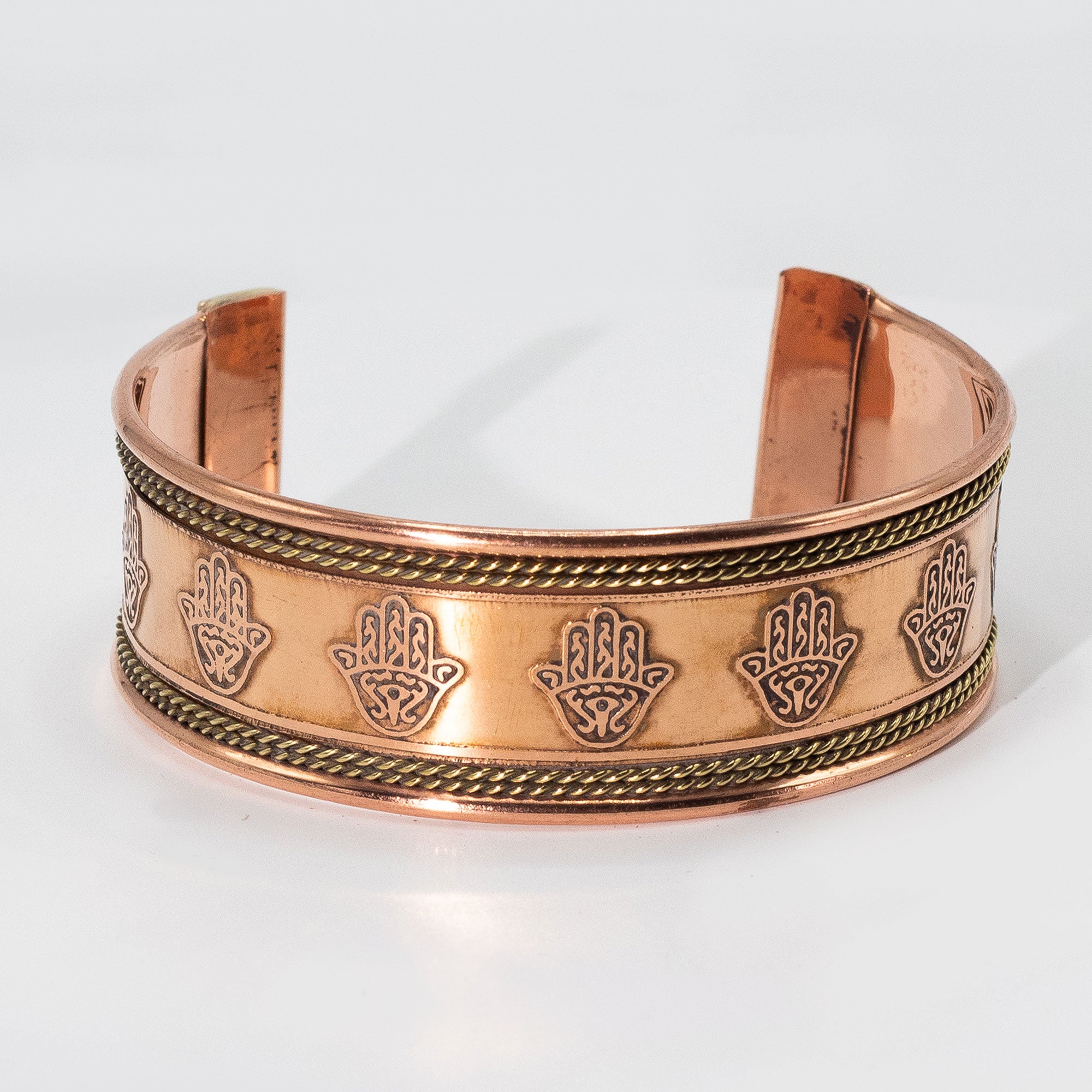 Copper Wide Banded Bracelets with Brass Decor