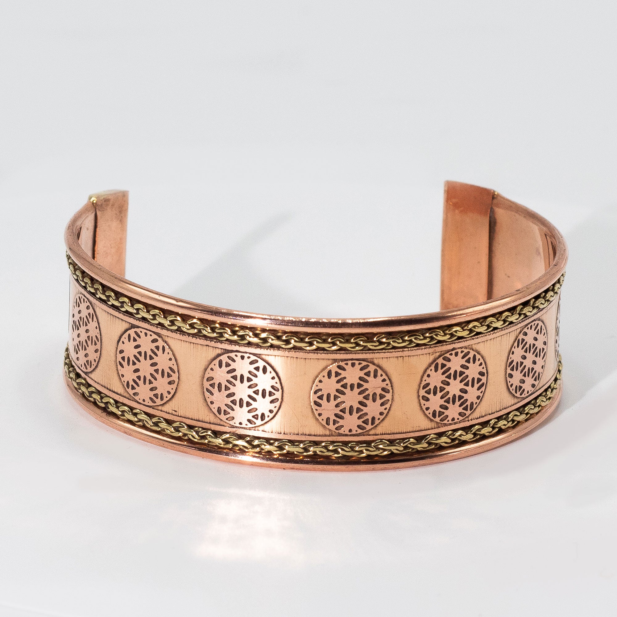 Copper Wide Banded Bracelets with Brass Decor