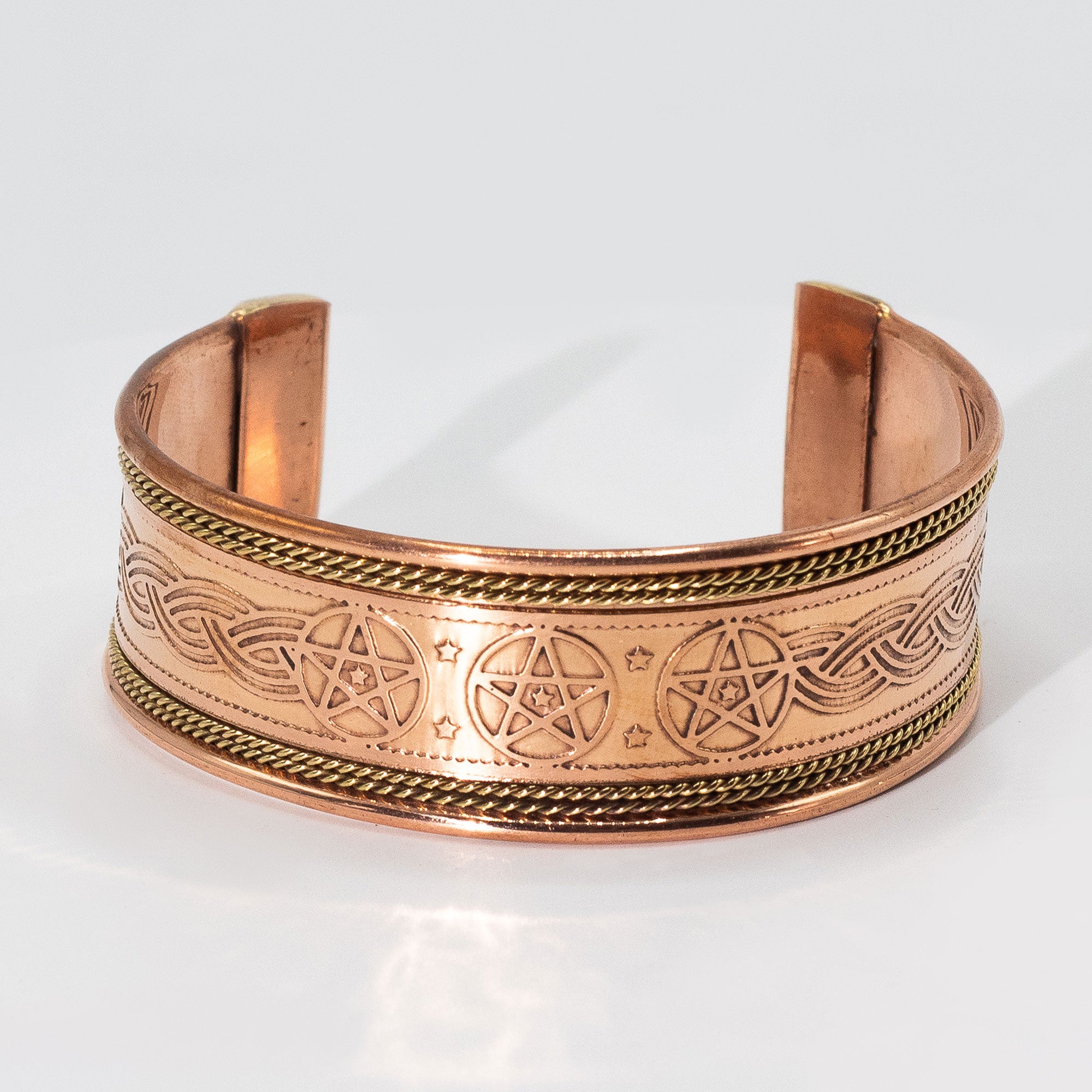 Copper Wide Banded Bracelets with Brass Decor
