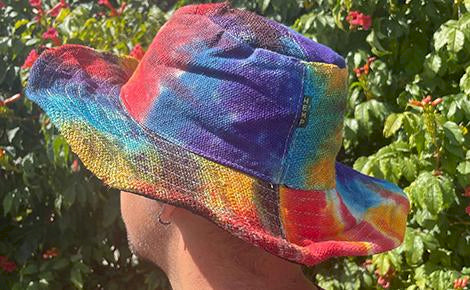 Patched and Wired Hemp & Cotton Boho Festival Hat - Tiedye