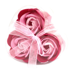 Soap Flower Heart Box - 3 Pink Roses