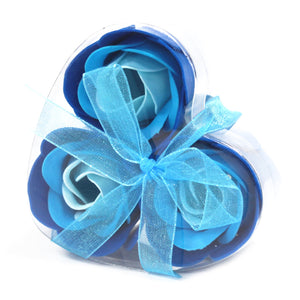 Soap Flower Heart Box - 3 Blue Wedding Roses