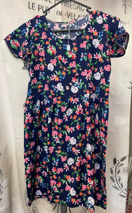 Girls Dress - Navy Blue Spring Flower Print