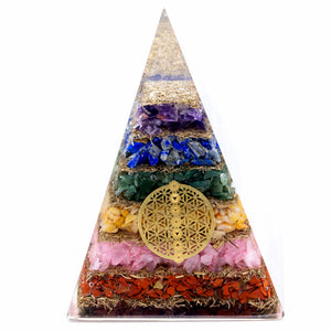 Large Orgonite Pyramid 70mm - Seven Chakra Flower of Life
