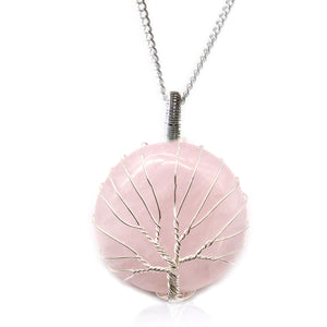 Wrapped Tree Of Life Rose Quartz Gemstone Necklace