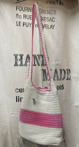 Handmade Bag from Bali - Crochet Shoulder Bag - Cream/Pink