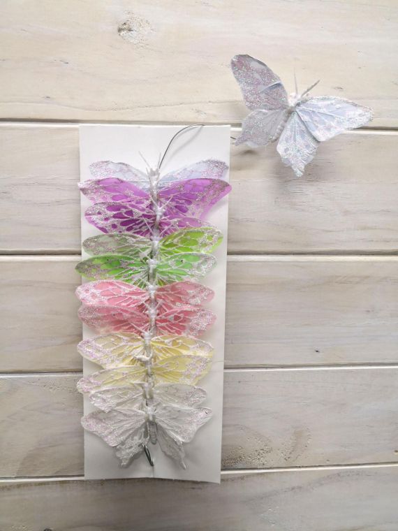 9cm Pastel Feather Butterflies with Wire - Mixed