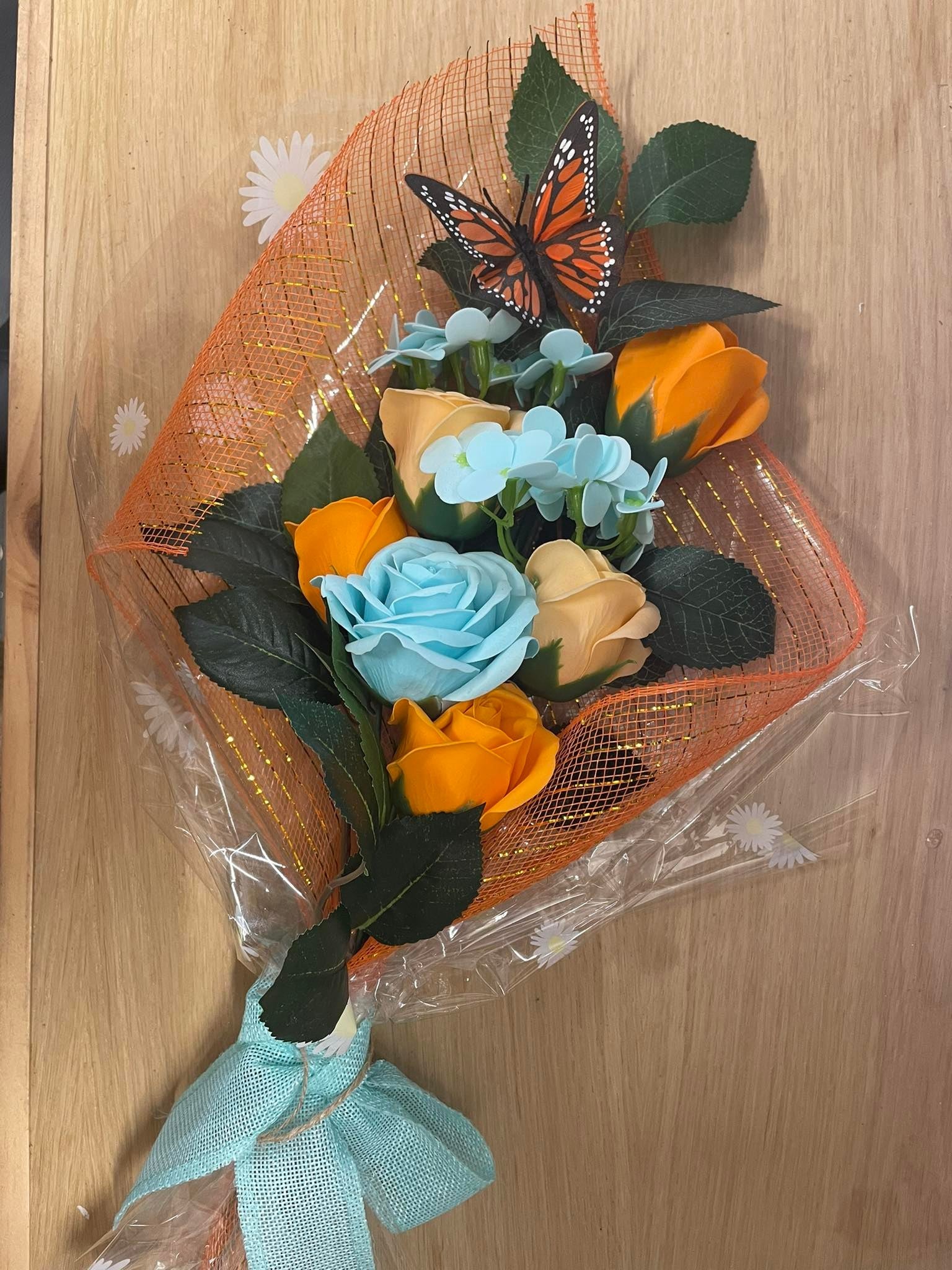 Soap Flower Bouquet - Blue/Orange