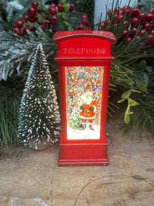 Light Up Telephone Box with Santa - 12cm