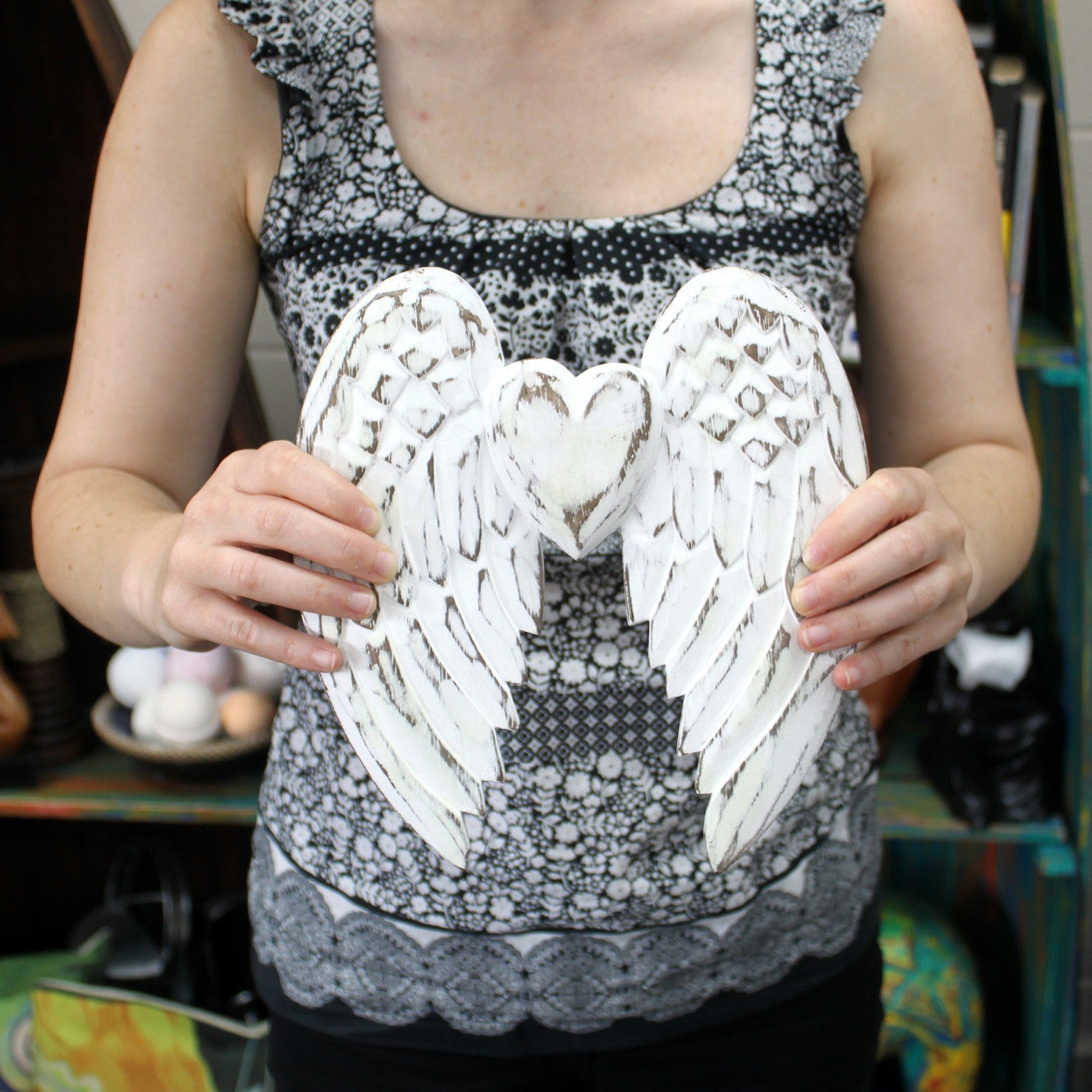 Hand Crafted Double Angel Wing and Heart - 24cm