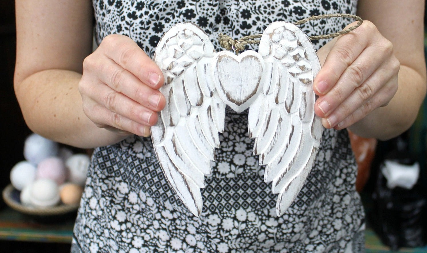 Hand Crafted Double Angel Wing and Heart - 15cm
