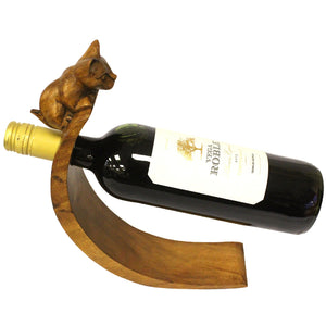 Suar Wood Balance Wine Holder - Cat