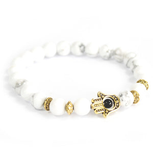 Gold Hamsa / White Stone - Gemstone Bracelet
