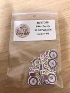 Buttons - Purple Bike Pack of 6