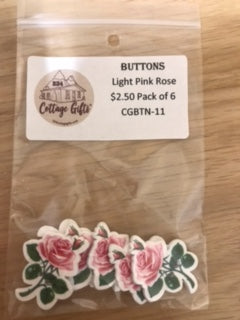 Buttons - Light Pink Rose Pack of 6