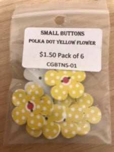 Small Buttons - Polka Dot Yellow Flower Pack of 6