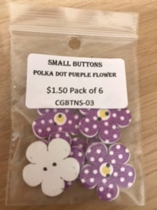 Small Buttons - Polka Dot Purple Flower Pack of 6