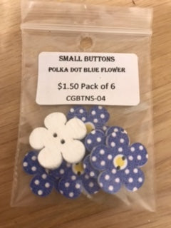 Small Buttons - Polka Dot Blue Flower Pack of 6