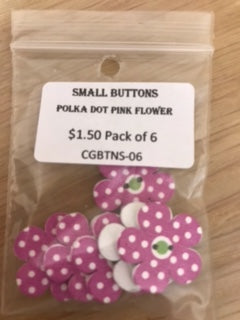 Small Buttons - Polka Dot Pink Flower Pack of 6