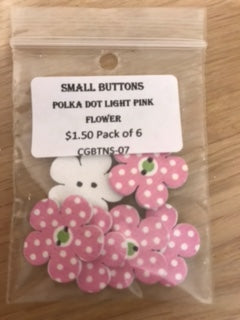 Small Buttons - Polka Dot Light Pink Flower Pack of 6