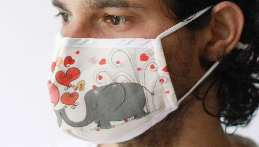 Reusable Fashion Face Mask - Love Elephants (Adult)