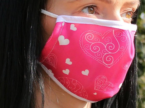 Reusable Fashion Face Mask - Pink Hearts (Adult)