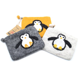 Natural Felt Zipper Pouch - Cute Penguin