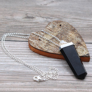 Gemstone Flat Pencil Pendant - Black Agate