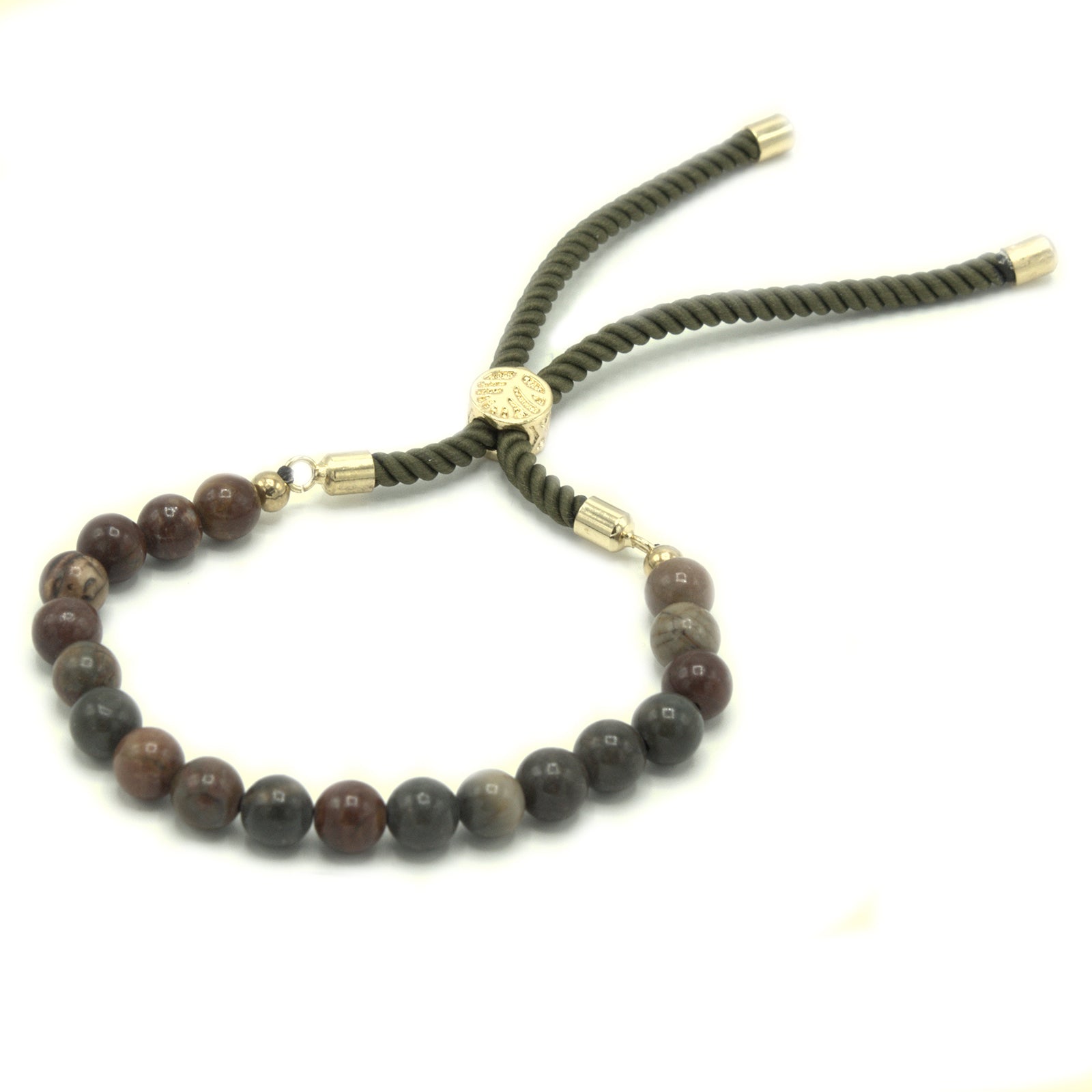 18K Gold Plated Gemstone Moss String Bracelet - Picasso Jasper