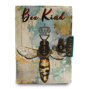 Leather "Bee Kind" Deckle-edge Notebook (7x5")