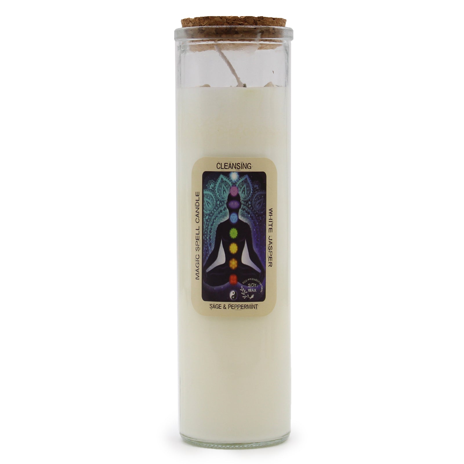 Magic Spell Candle - Cleansing - White Jasper and Sage & Peppermint