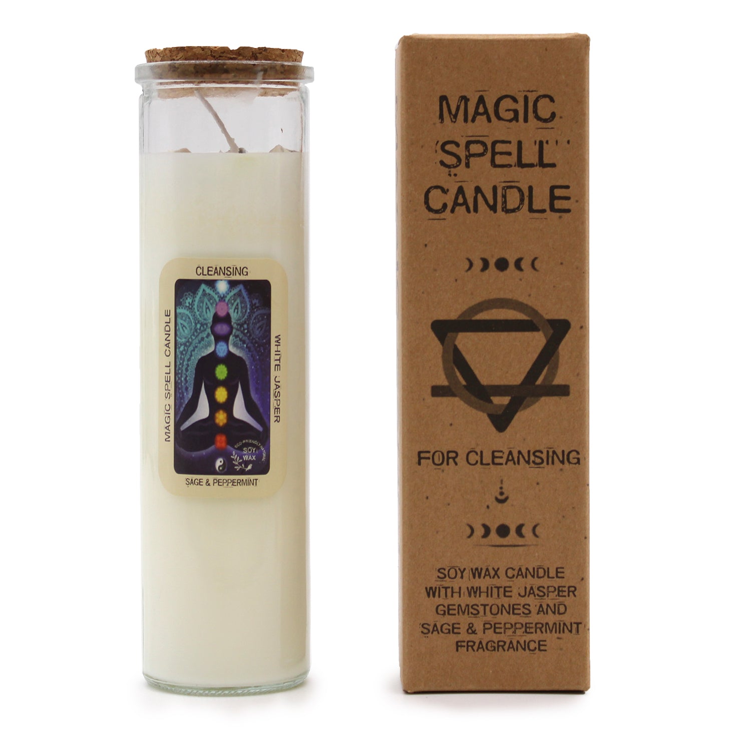 Magic Spell Candle - Cleansing - White Jasper and Sage & Peppermint