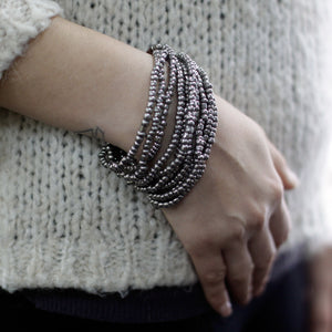 Multi Bead Bangle with Coconut Wooden Clasp - Gold/Bronze