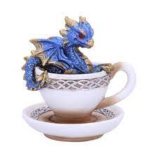 Blue Dracuccino Dragon Figurine in a Teacup