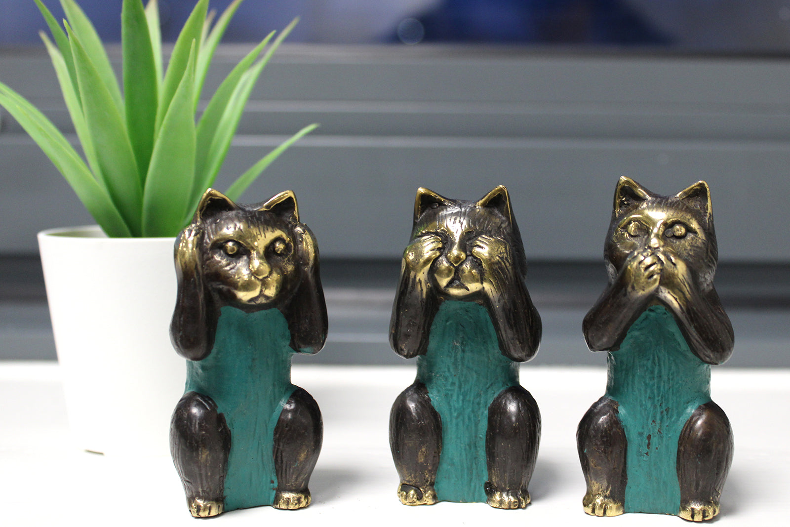 Set of 3 - See No evil etc - Brass Cats
