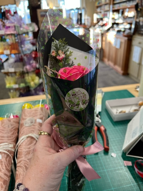 Soap Flower - Single Pink Rose Bouquet