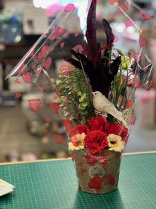 Valentine's Soap Flower Box with Red Partridge Feathers & White dove