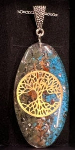 Orgonite Power Pendant - 7 Stone Chakra Oval with Tree