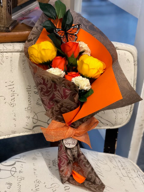 Medium Soap Flower Bouquet - Orange Theme
